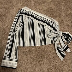 Lush One Shoulder Black And White One Sleeve Blouse Size L